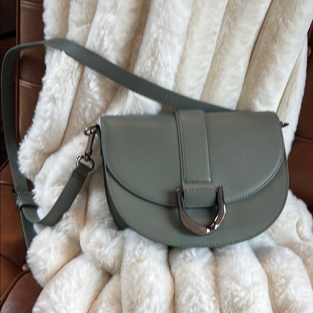 Modern Gray and Green Crossbody Bag with Adjustable Strap